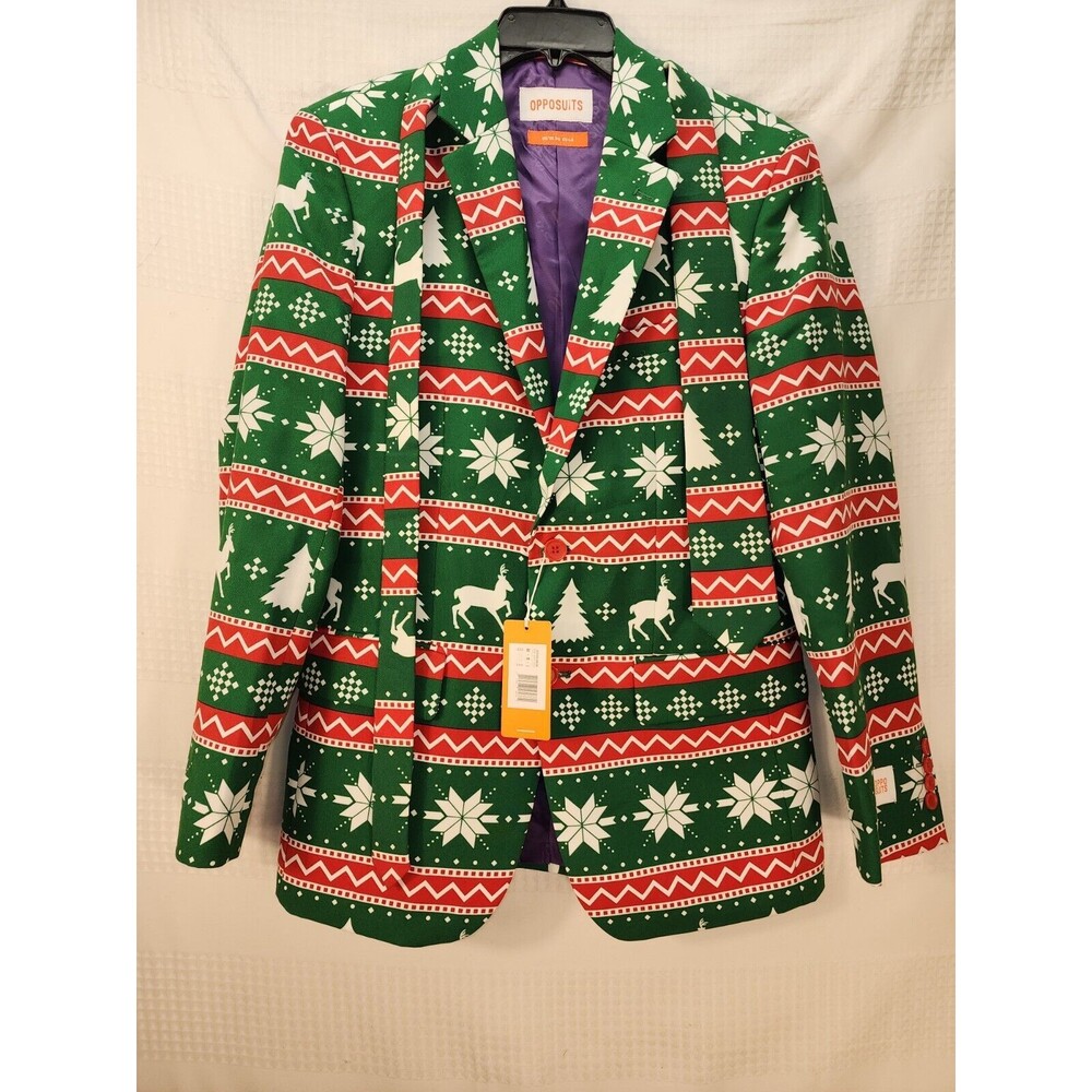 Opposuit Mens suit Size 36 Christmas Green Tree Holiday With Tie - Picture 2 of 16